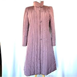 VTG 80s LUXE J GALLERY LONG MAUVE
PUFF SHOULDERS OUILTED PUFFER
COAT. Sz L 11/12